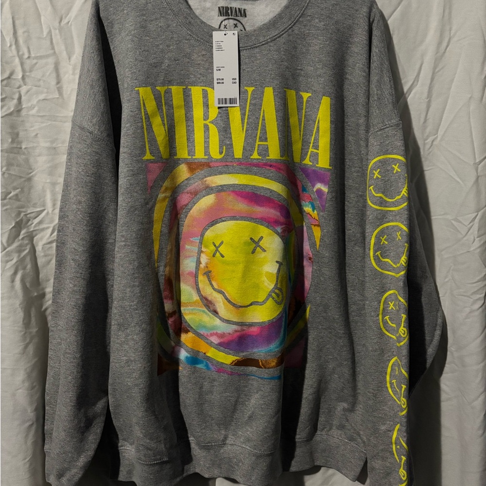 Urban Outfitters NIRVANA Smile Over-dyed Crewneck Sweatshirt